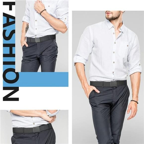 Mens Nylon Canvas Belt Adjustable No Metal Buckle Travel Work Golf Belt Fit - Picture 6 of 7